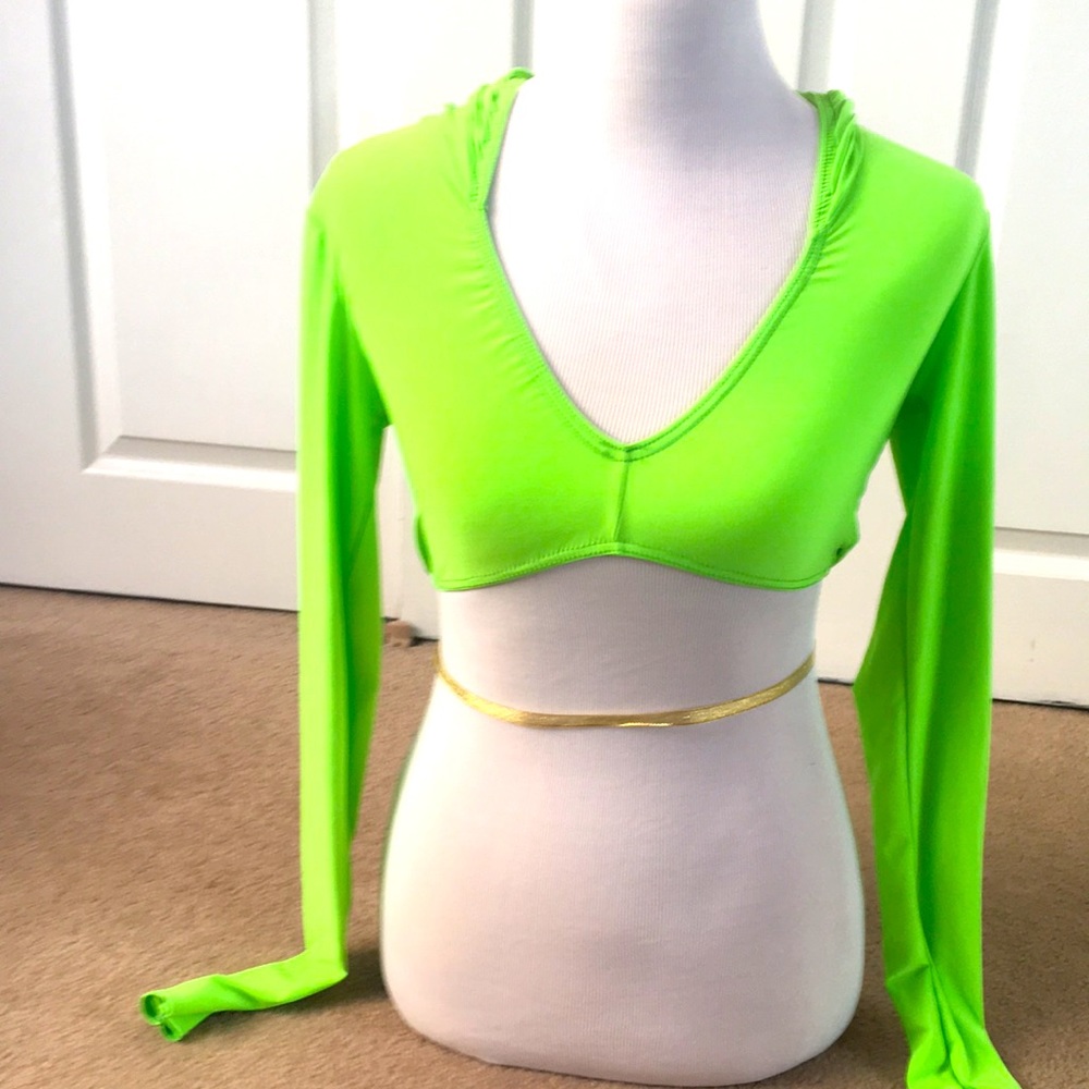 Great Neon Green Cropped Workout Hoodie Top